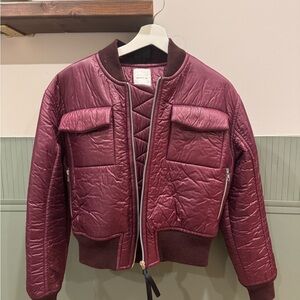 Wood Wood Quilted Bomber Jacket Burgundy Size 34
